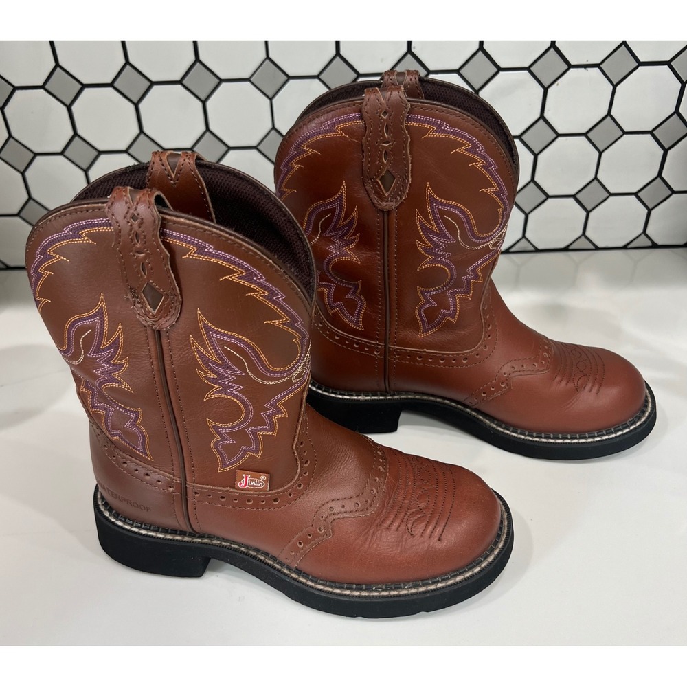 Justin Gypsy Cowgirl Brown Leather Waterproof Western Boots L9914 Womens 6.5 B